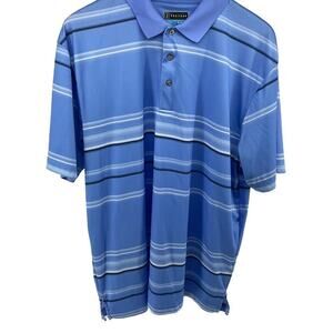 PGA Tour Mens Blue White Black Striped Polo Size XL